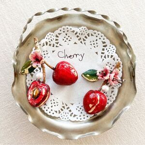 Red Cherry Earrings with Floral Accents